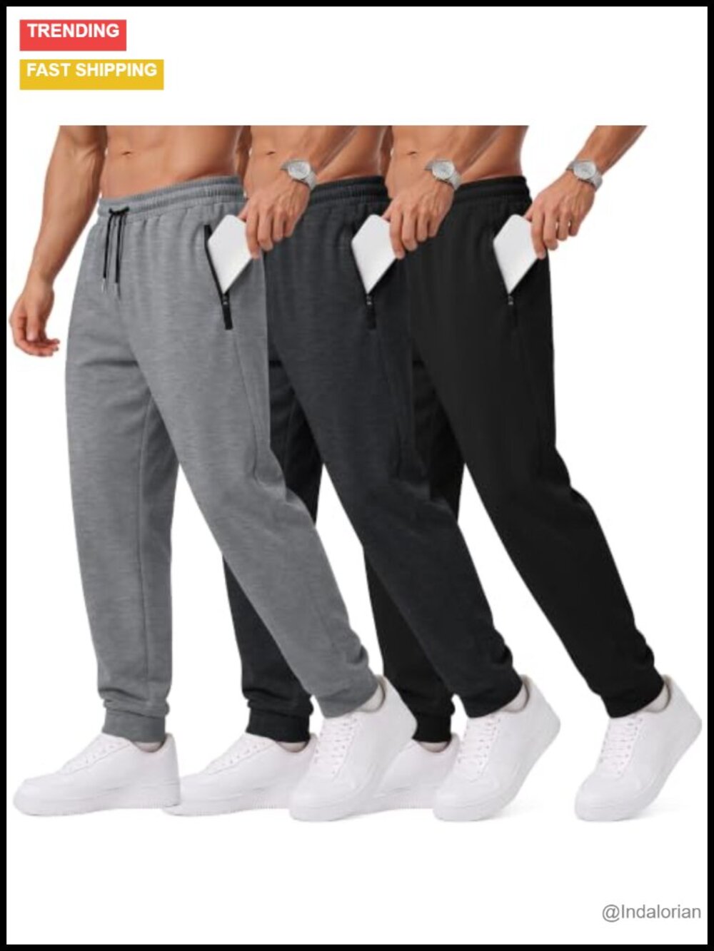 3 Pack Men's Joggers Sweatpants with Zipper Pockets Athletic Drawstring
